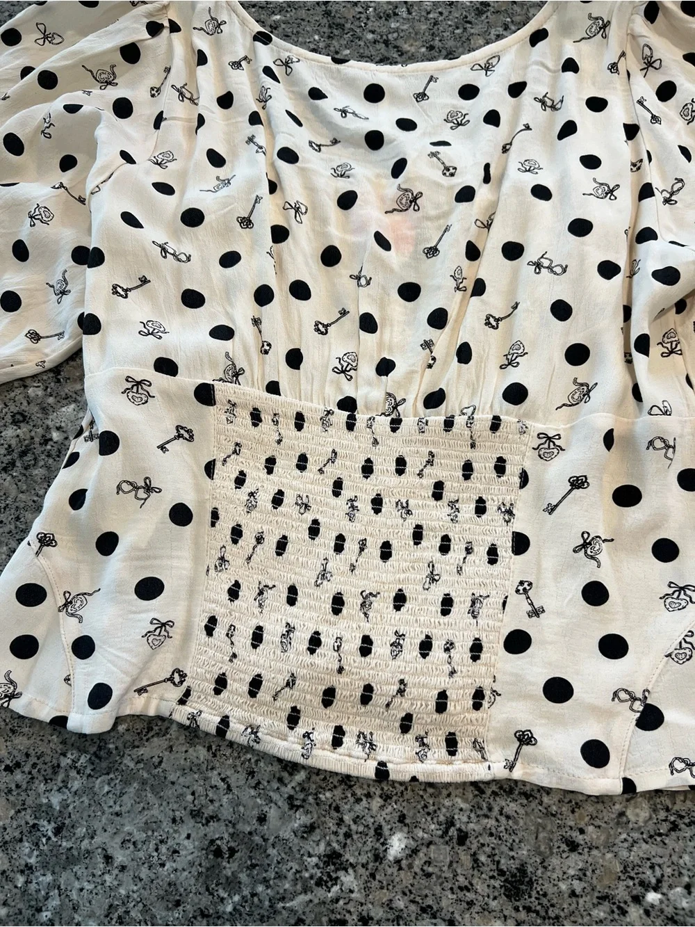 Free People Cream Puff-Sleeve Polka Dot Tie-Front Top